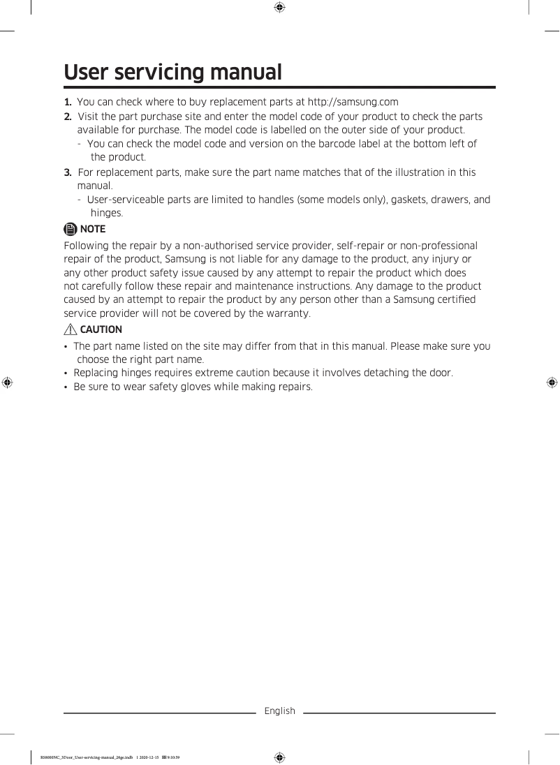 Page 1 de la notice Manuel utilisateur Samsung RS68N8241B1