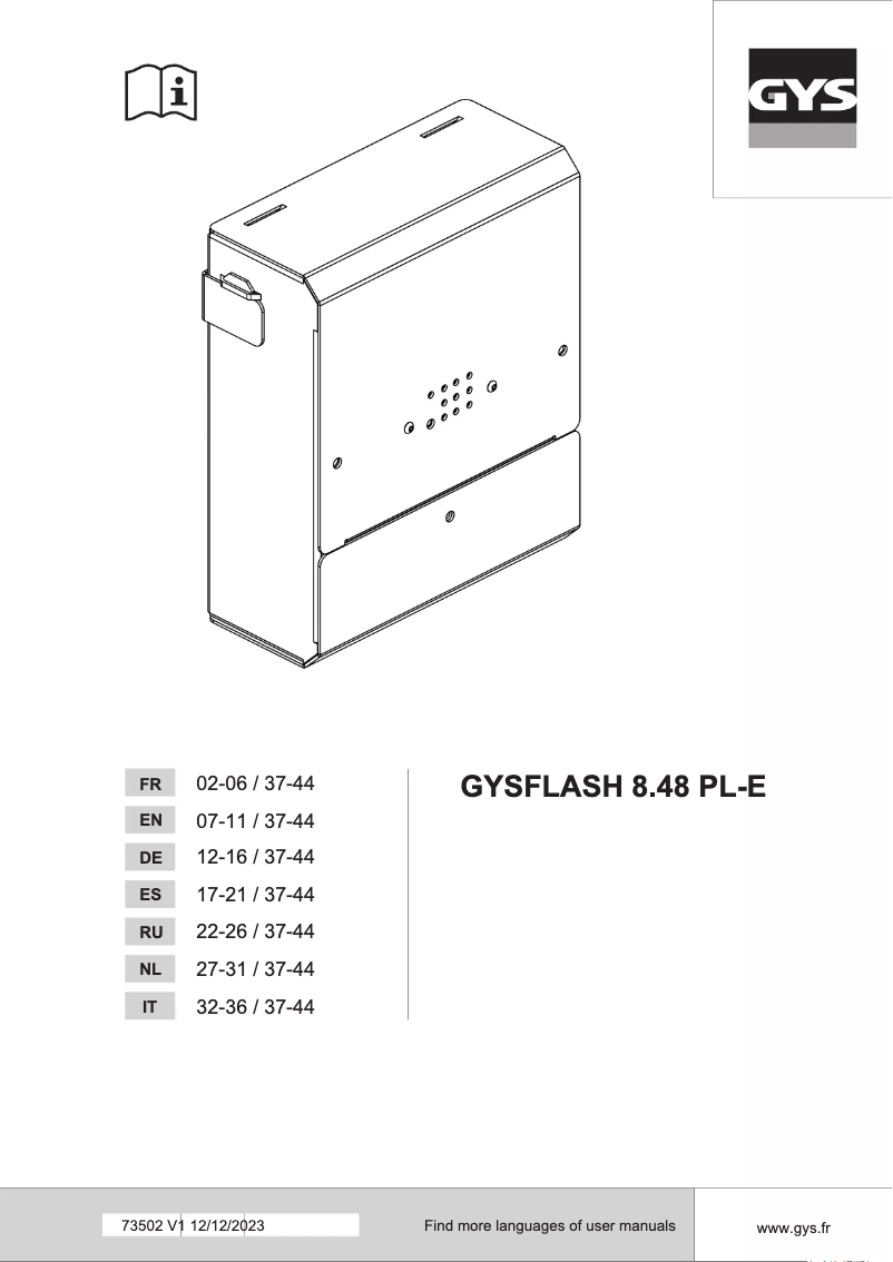 Page n°1 - Manuel utilisateur GYS Gysflash 8.48 Pl-E