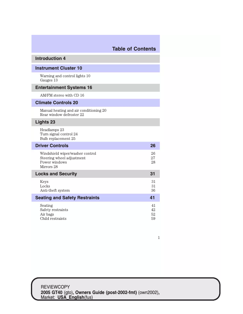 Image de la première page du manuel de l'appareil GT (2005)