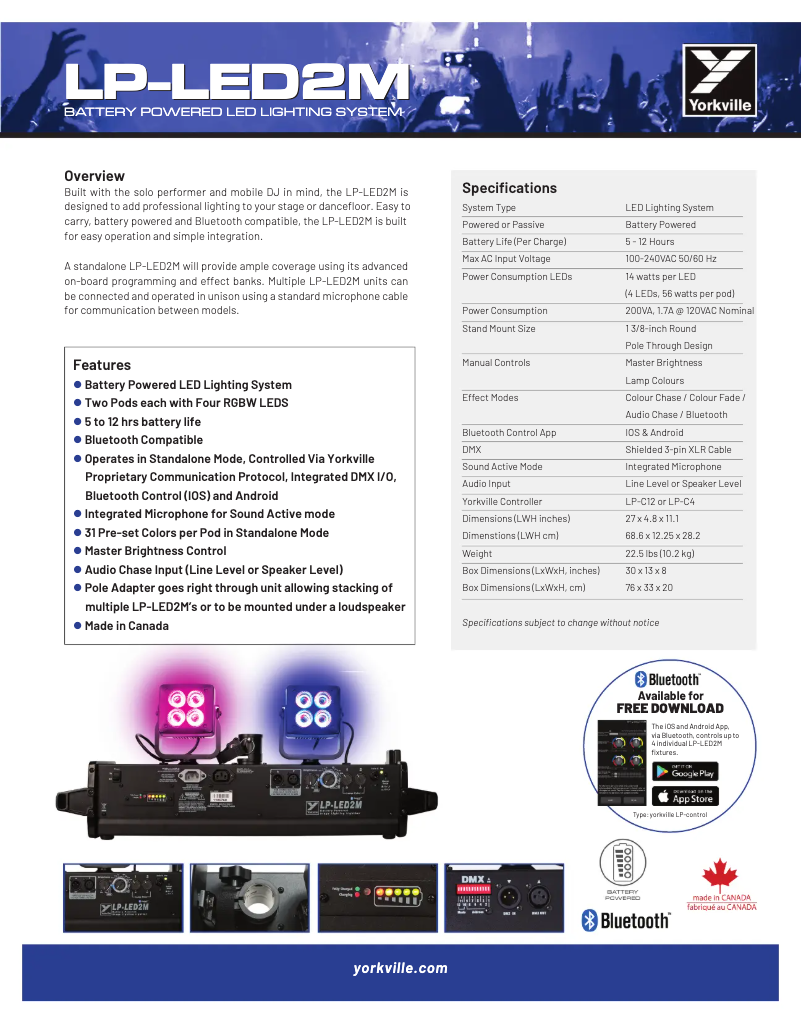 Page 1 de la notice Fiche technique Yorkville LP-LED2M