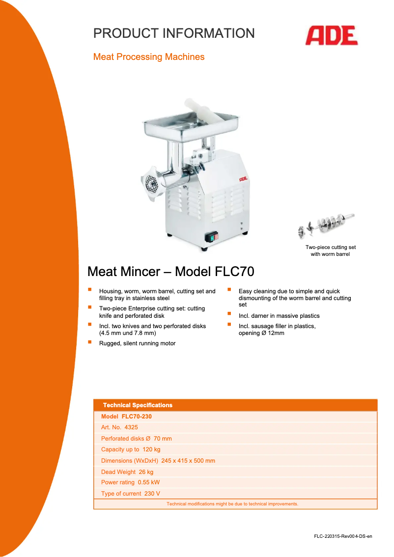 Page n°1 - Manuel utilisateur ADE FLC70