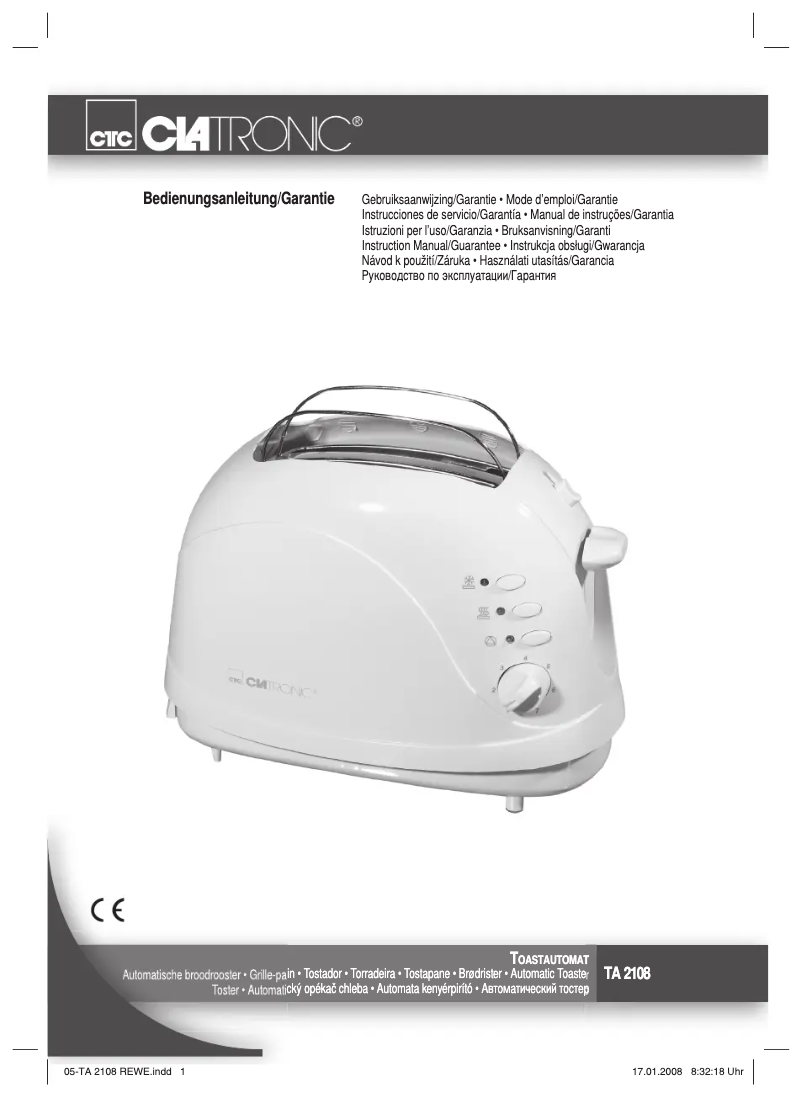 Page 1 de la notice Manuel utilisateur Clatronic TA 2108