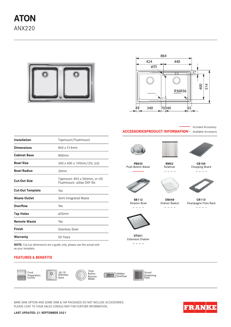 Page 1 de la notice Manuel utilisateur Franke ANX220