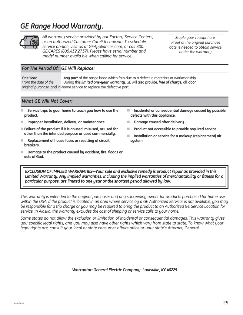 Page n°1 - Informations de garantie GE PV977NSS