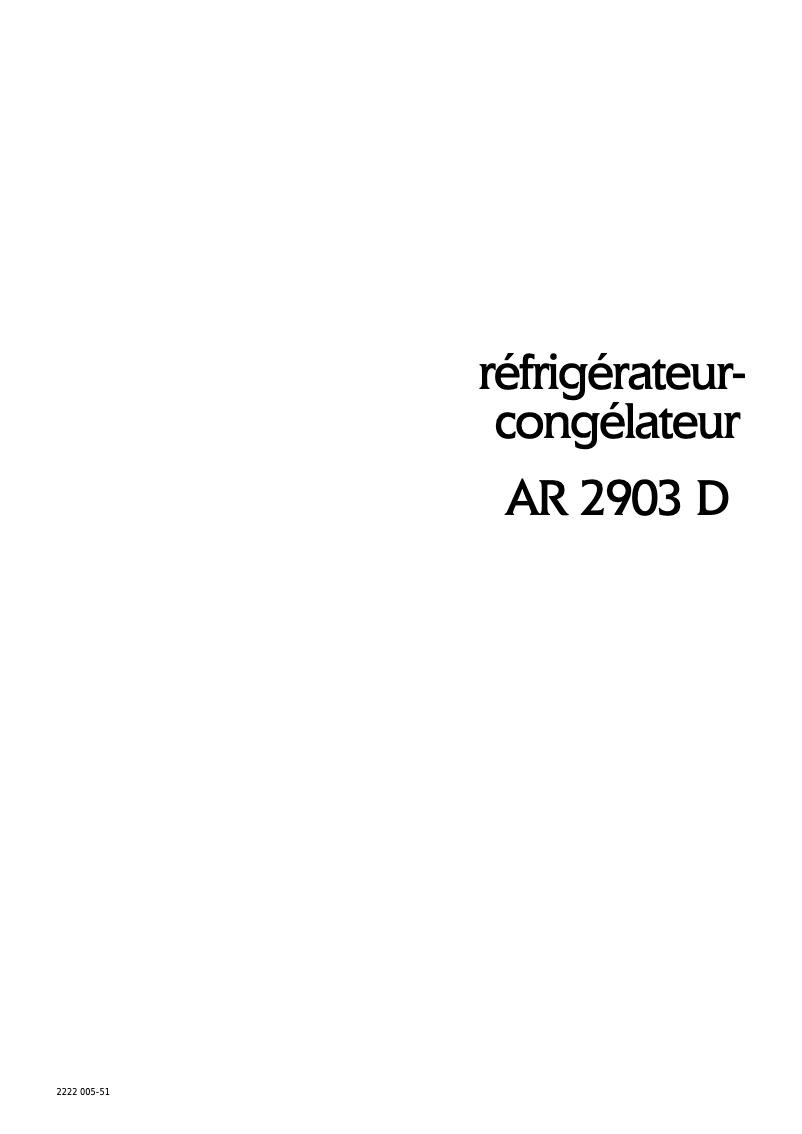 Page n°1 - Manuel utilisateur Arthur Martin-Electrolux AR2903D