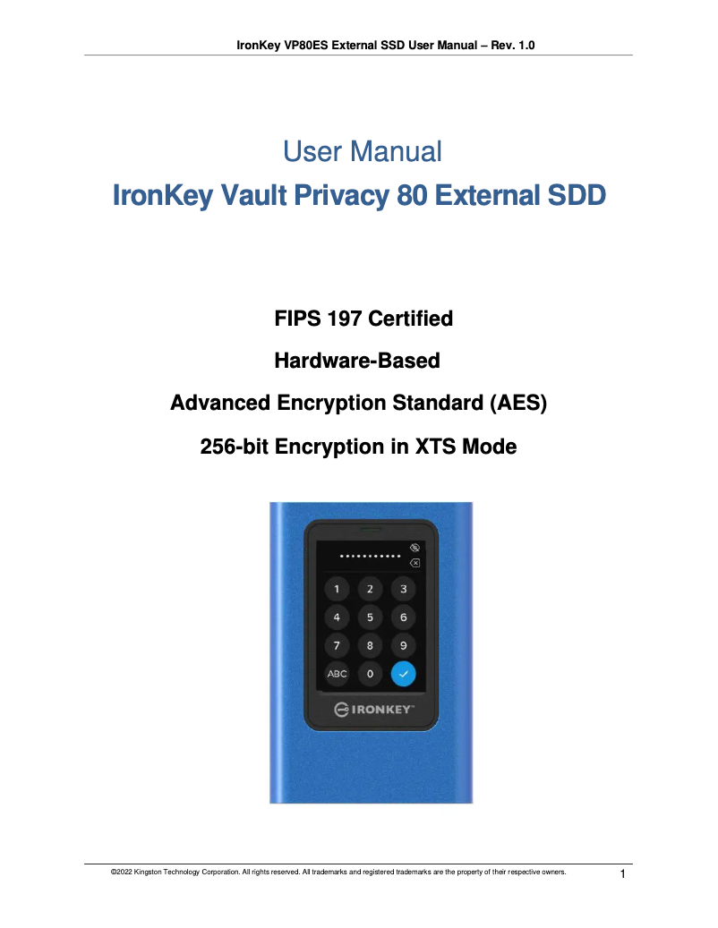 Page n°1 - Manuel utilisateur Kingston Technology IronKey Vault Privacy 80
