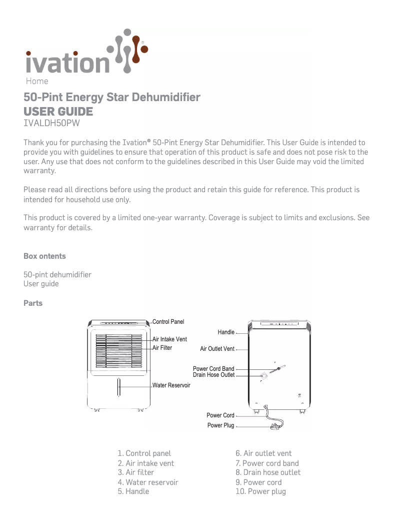 Page 1 de la notice Manuel utilisateur Ivation IVALDH50PW