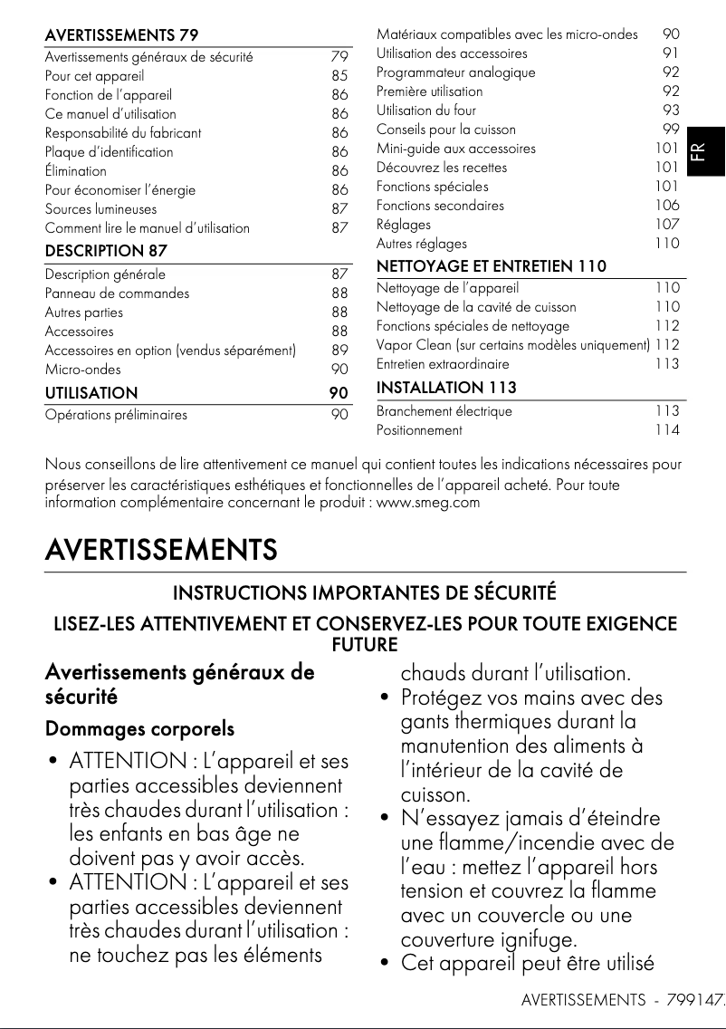 Page 1 de la notice Manuel utilisateur Smeg SO4602M1NR