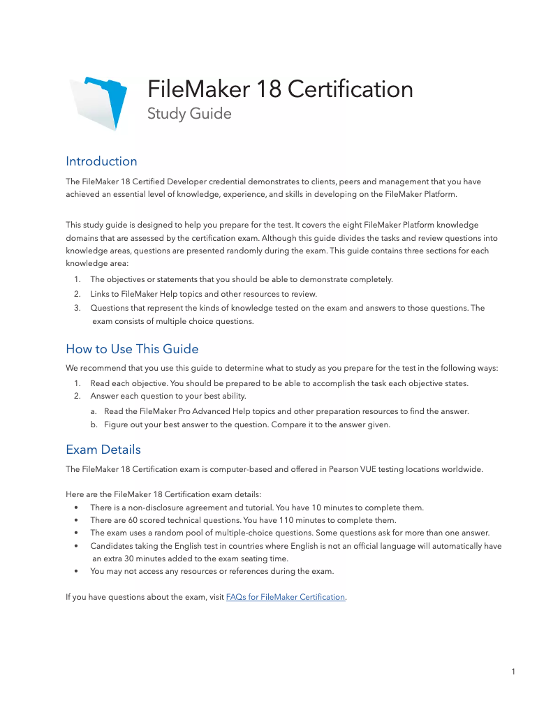 Page n°1 - Manuel utilisateur FileMaker 18