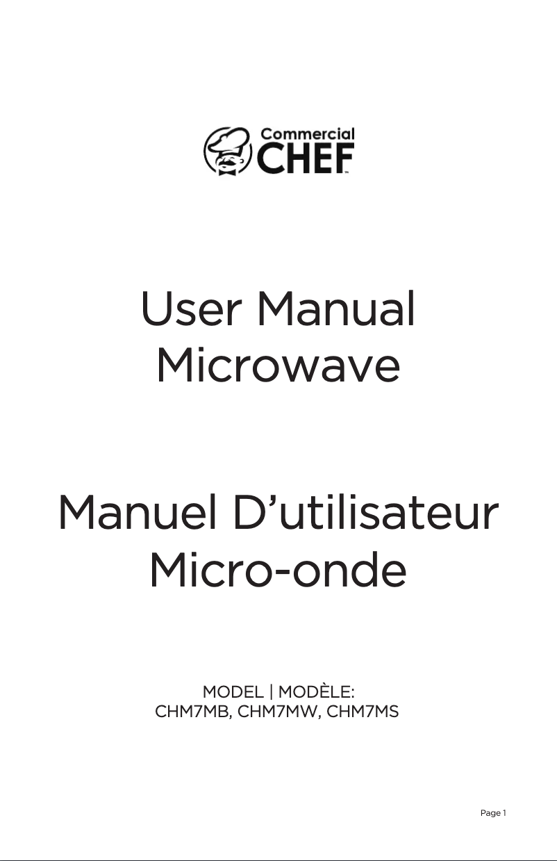 Page 1 de la notice Manuel utilisateur Commercial Chef CHM7MB