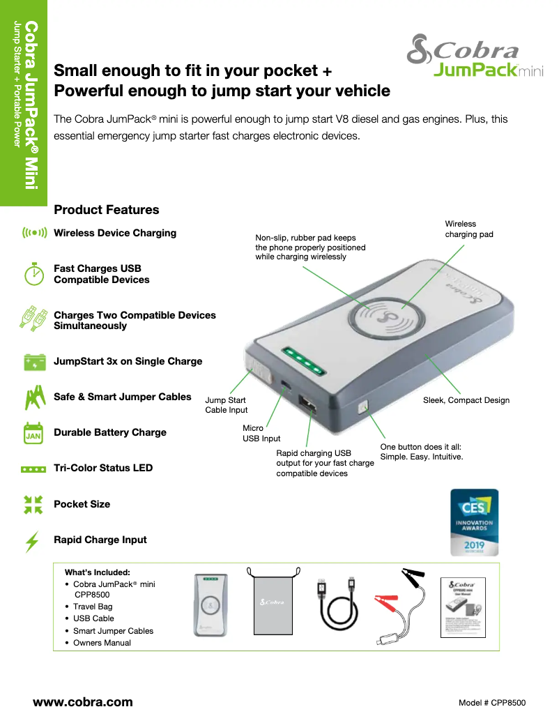 Page n°1 - Fiche technique Cobra JumPack Mini CPP 8500
