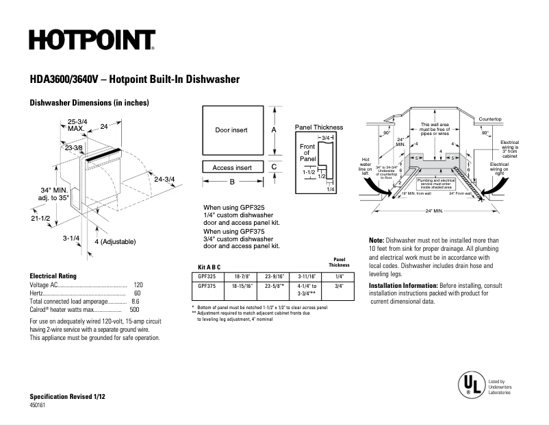Page n°1 - Fiche technique Hotpoint HDA3600VCC