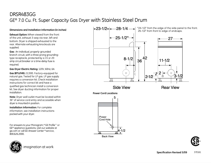 Image de la première page du manuel de l'appareil DRSR483GGCC