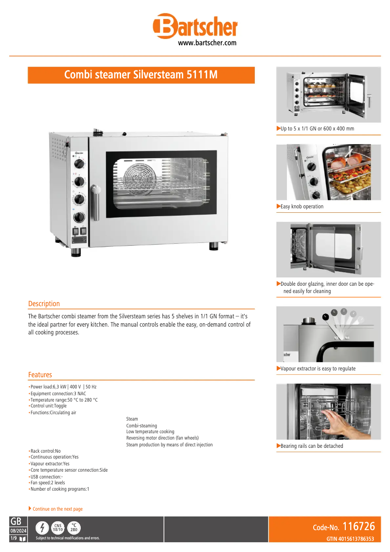 Page n°1 - Fiche technique Bartscher 116726
