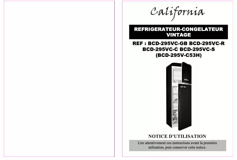 Page n°1 - Manuel utilisateur California BCD-295VC-S
