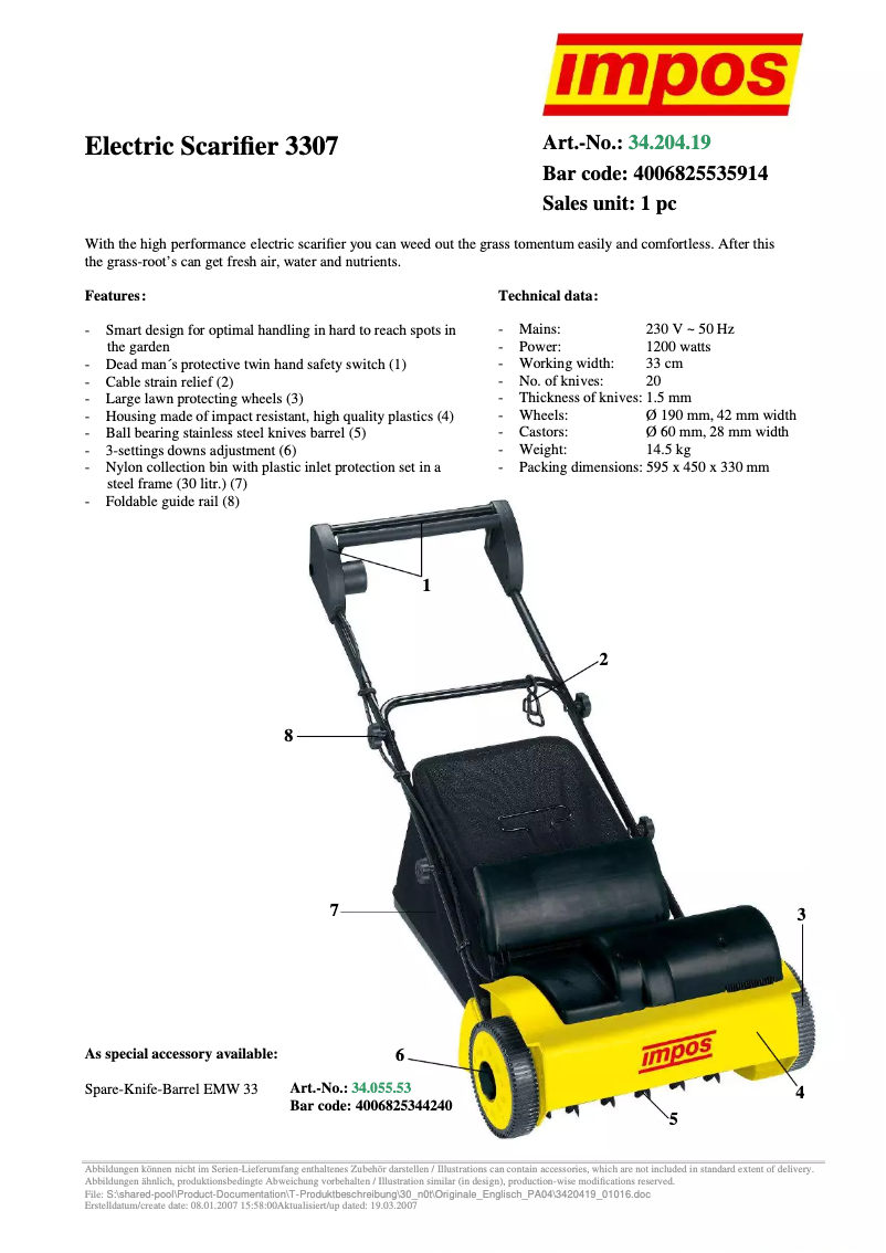 Page 1 de la notice Manuel utilisateur Impos 3307