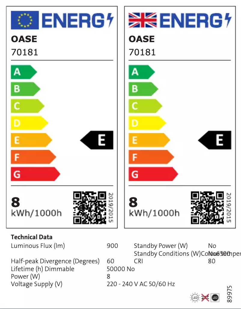 Page 1 de la notice Label énergétique Oase StyleLine 85