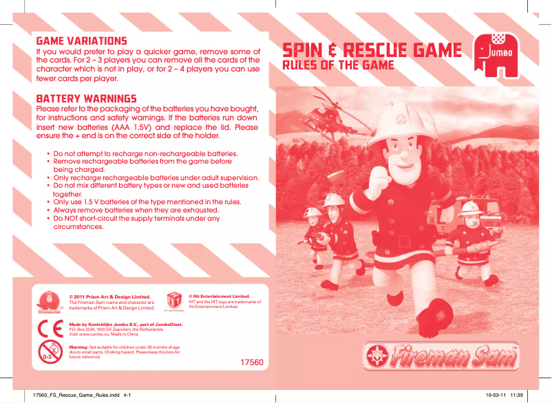 Page 1 de la notice Manuel utilisateur Jumbo Fireman Sam Reddingsteam