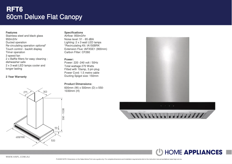 Page 1 de la notice Fiche technique ARC RFT6