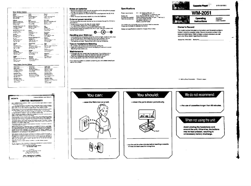 Page 1 de la notice Manuel utilisateur Sony Walkman WM-2051