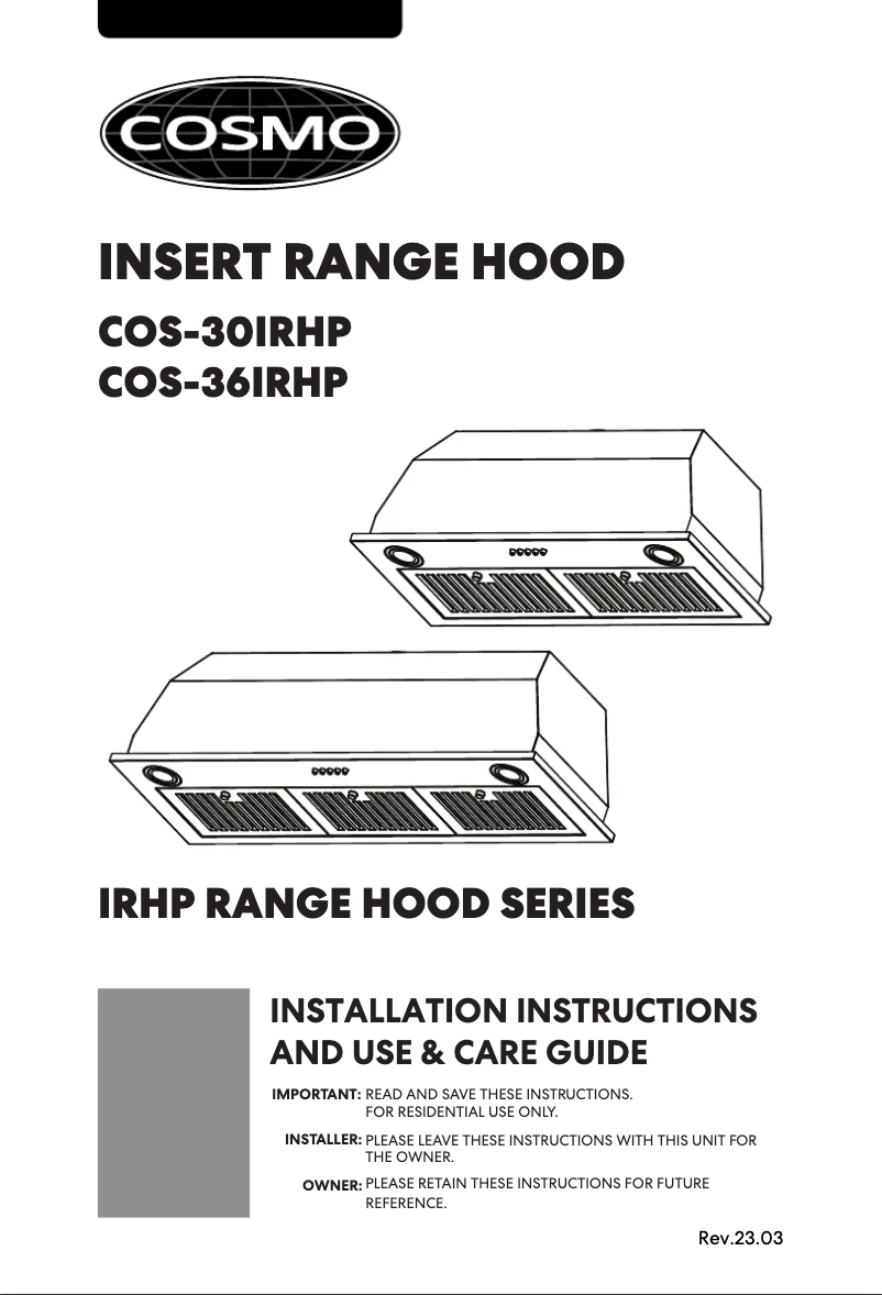 Page 1 de la notice Manuel utilisateur Cosmo COS-30IRHP