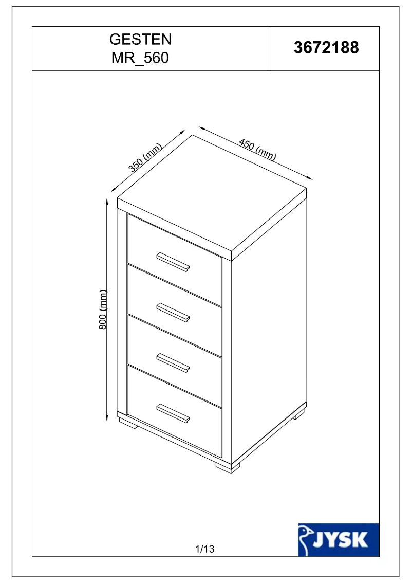 Page 1 de la notice Manuel utilisateur JYSK Gesten (45x80x35)