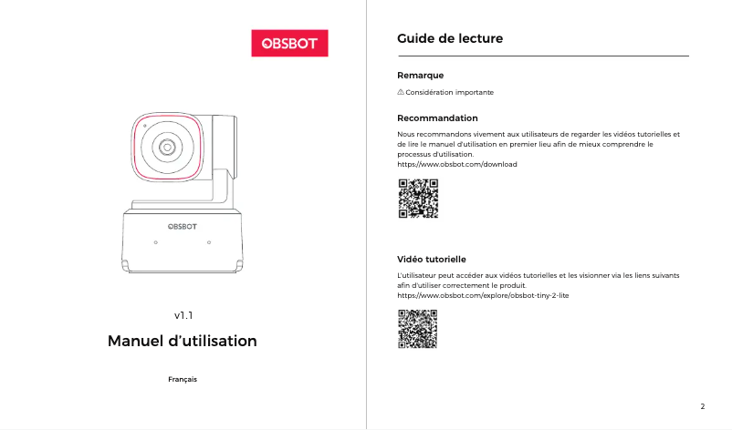 Page n°1 - Manuel utilisateur OBSBOT Tiny 2 Lite