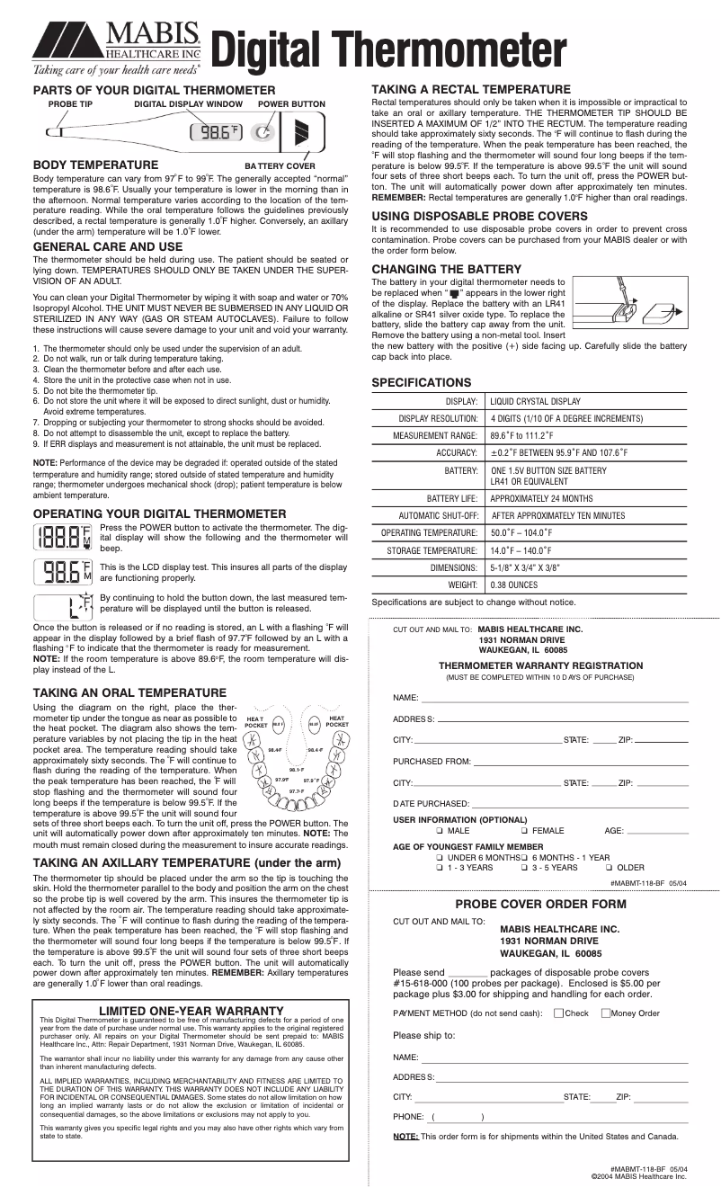 Page n°1 - Manuel utilisateur Mabis 60-Second Digital