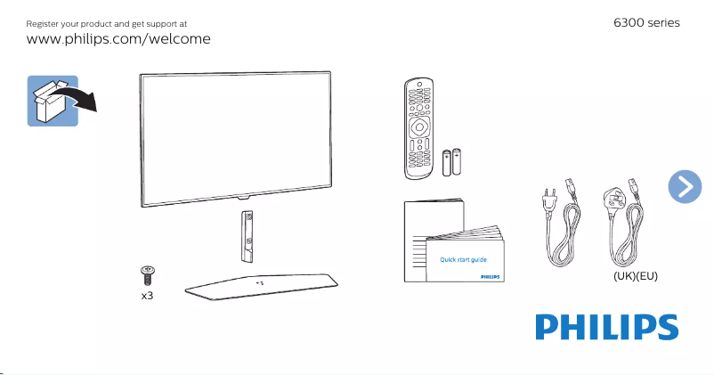 Page 1 de la notice Guide de démarrage rapide Philips 55PFK6300
