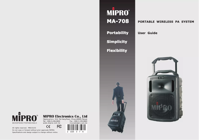 Page n°1 - Manuel utilisateur MIPRO MA 708IVCD2