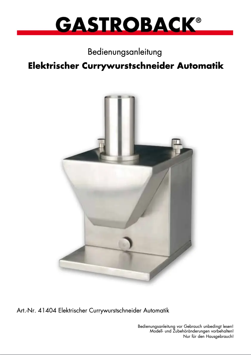 Page 1 de la notice Manuel utilisateur Gastroback 41404