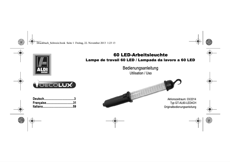 Page 1 de la notice Manuel utilisateur Oecolux GT-AL60-LED4CH