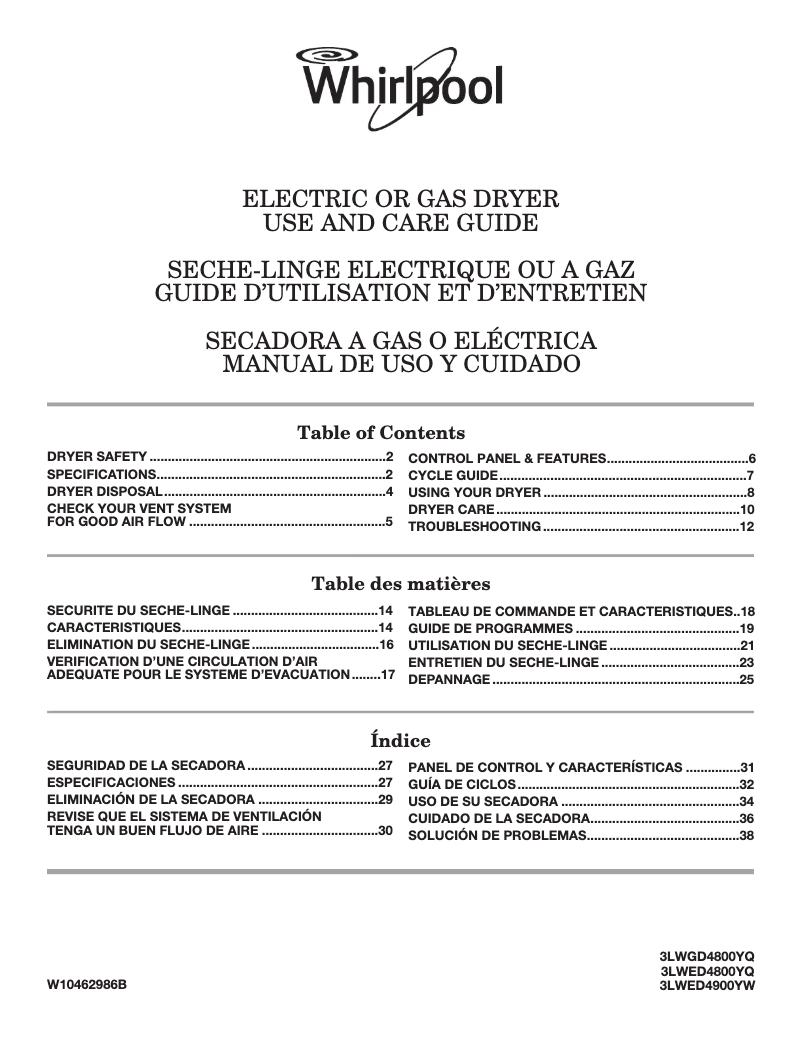 Image de la première page du manuel de l'appareil 3LWED4900YW