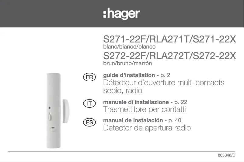 Page 1 de la notice Manuel utilisateur Hager S271-22F