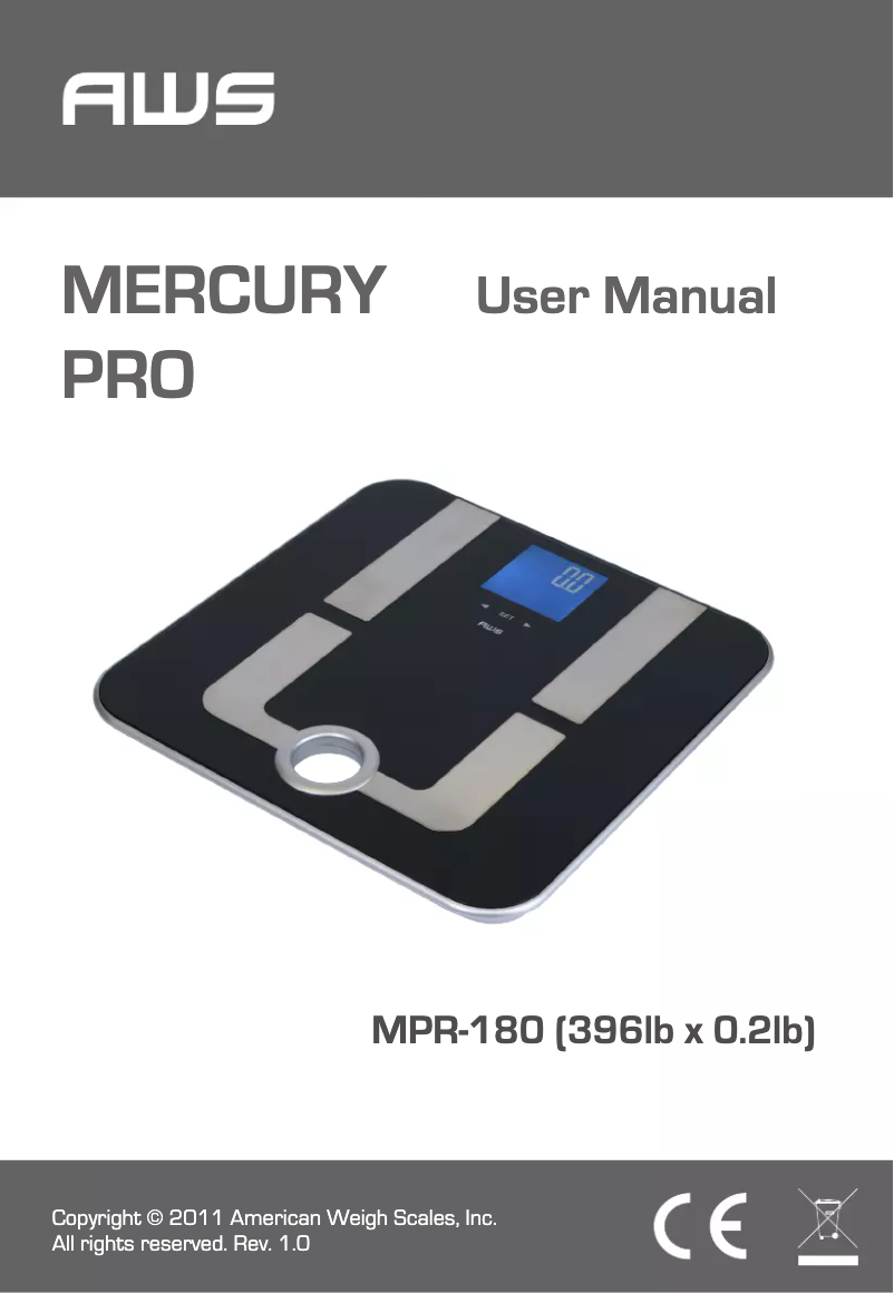 Page 1 de la notice Manuel utilisateur American Weigh Scales MPR-180