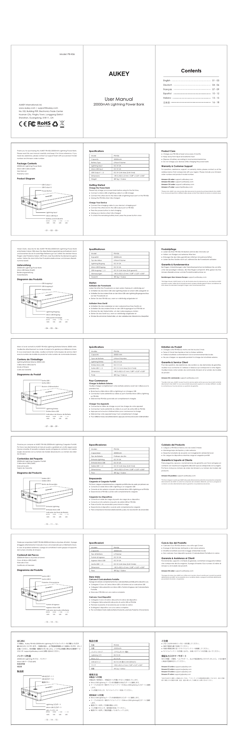 First page image of the manual for PB-N36