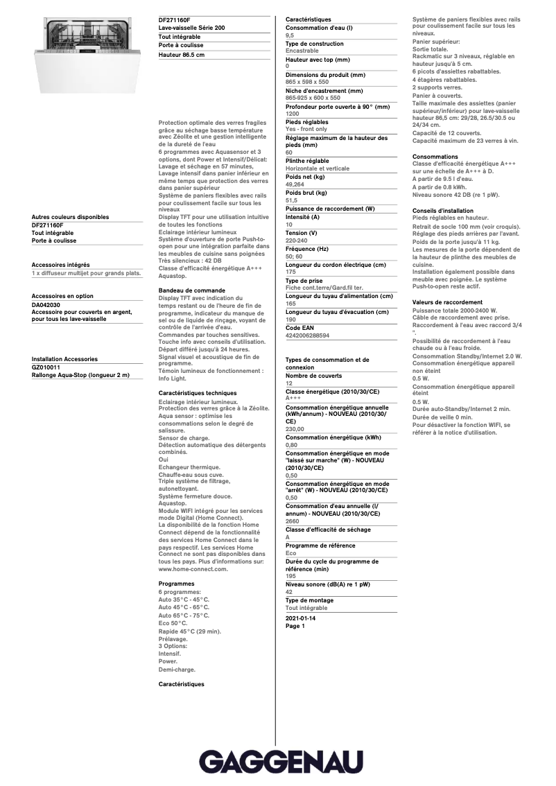 Image de la première page du manuel de l'appareil DF271160F