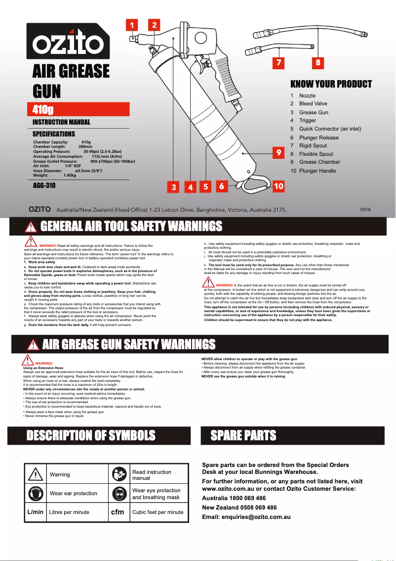 Page n°1 - Manuel utilisateur Ozito AGG-310