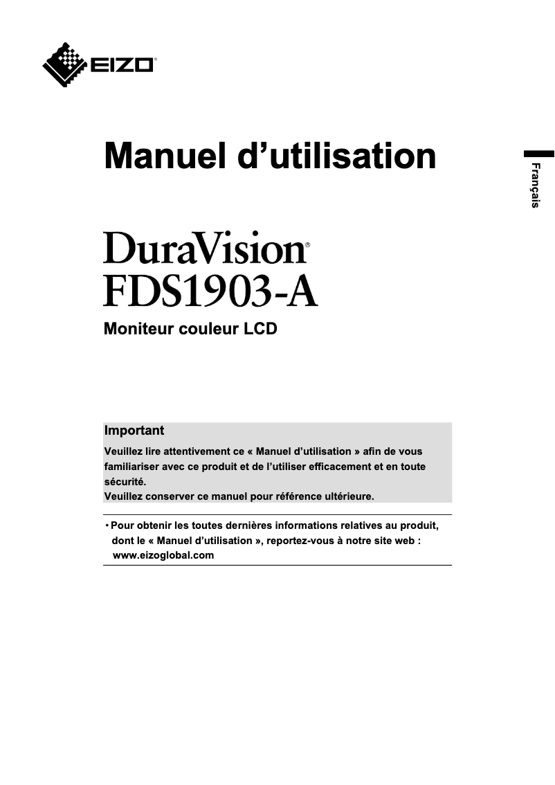 Page 1 de la notice Manuel utilisateur Eizo DuraVision FDS1903-A