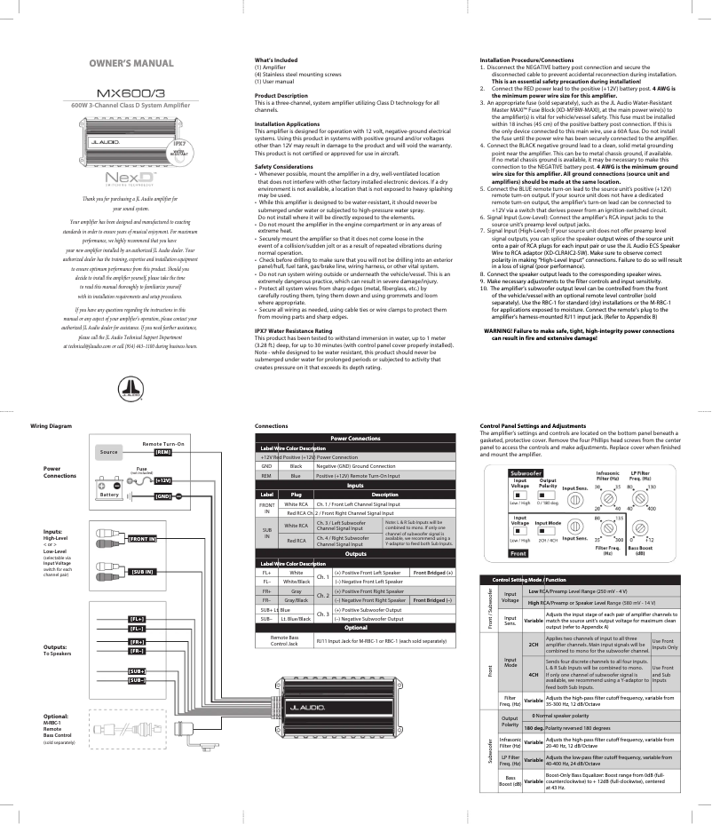 Page 1 de la notice Manuel utilisateur JL Audio MX600/3