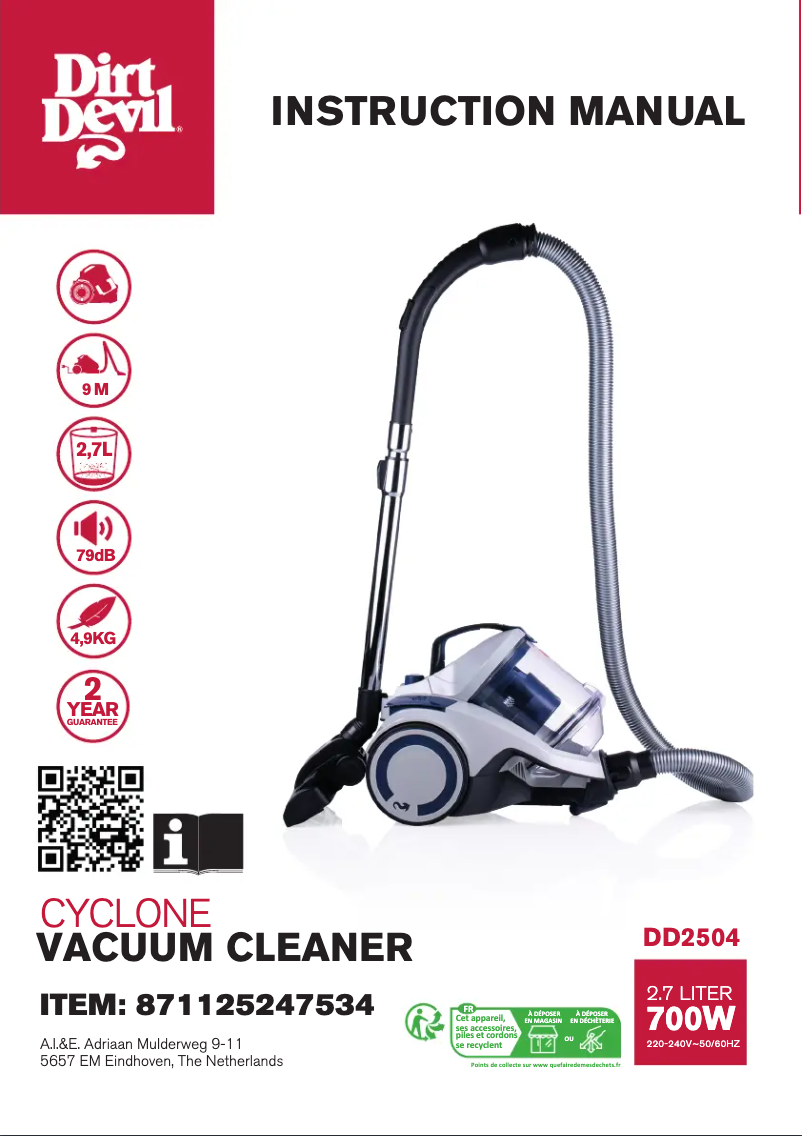 Page 1 de la notice Manuel utilisateur Dirt Devil DD2504