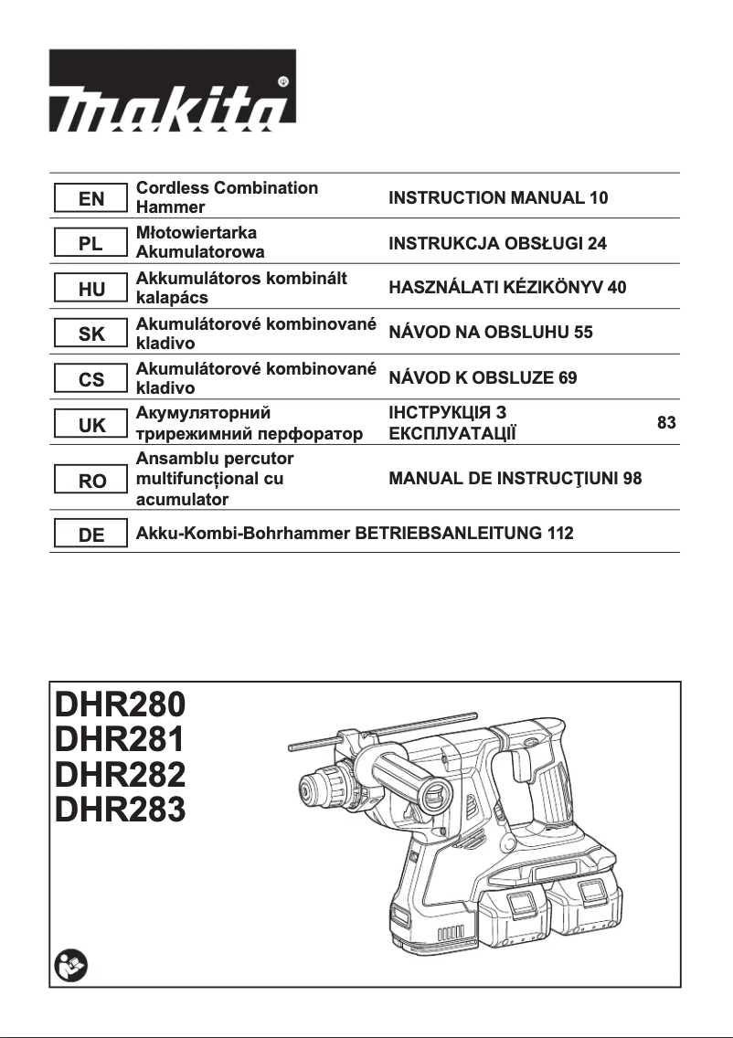 Page 1 de la notice Manuel utilisateur Makita DHR280ZWJ