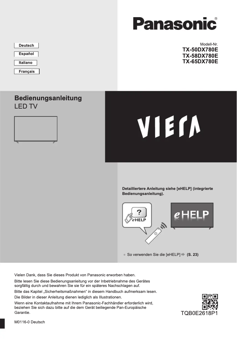 Page 1 de la notice Guide de démarrage rapide Panasonic TX-58DX780E