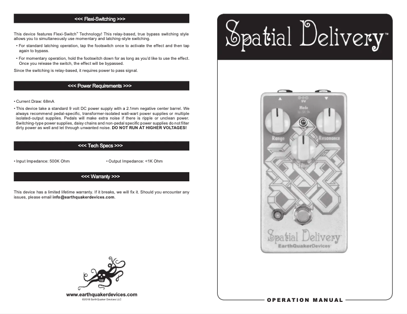 Page n°1 - Manuel utilisateur EarthQuaker Devices Spatial Delivery