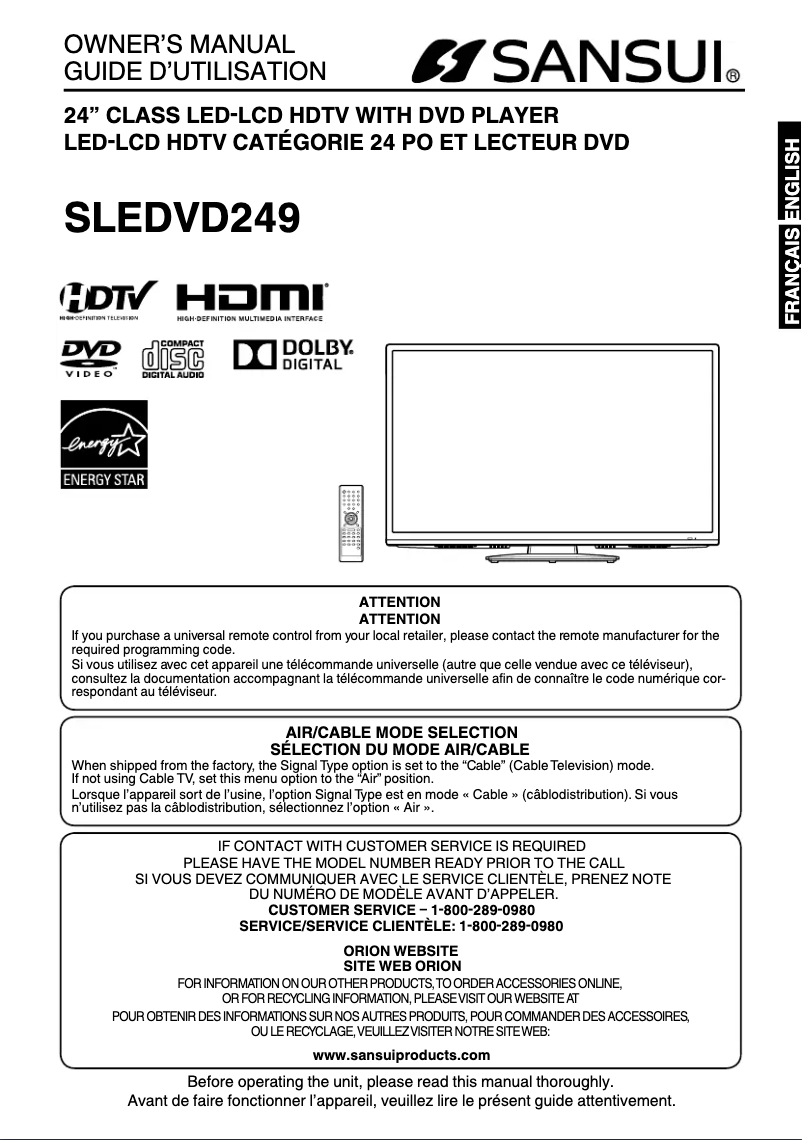 First page image of the manual for SLEDVD249