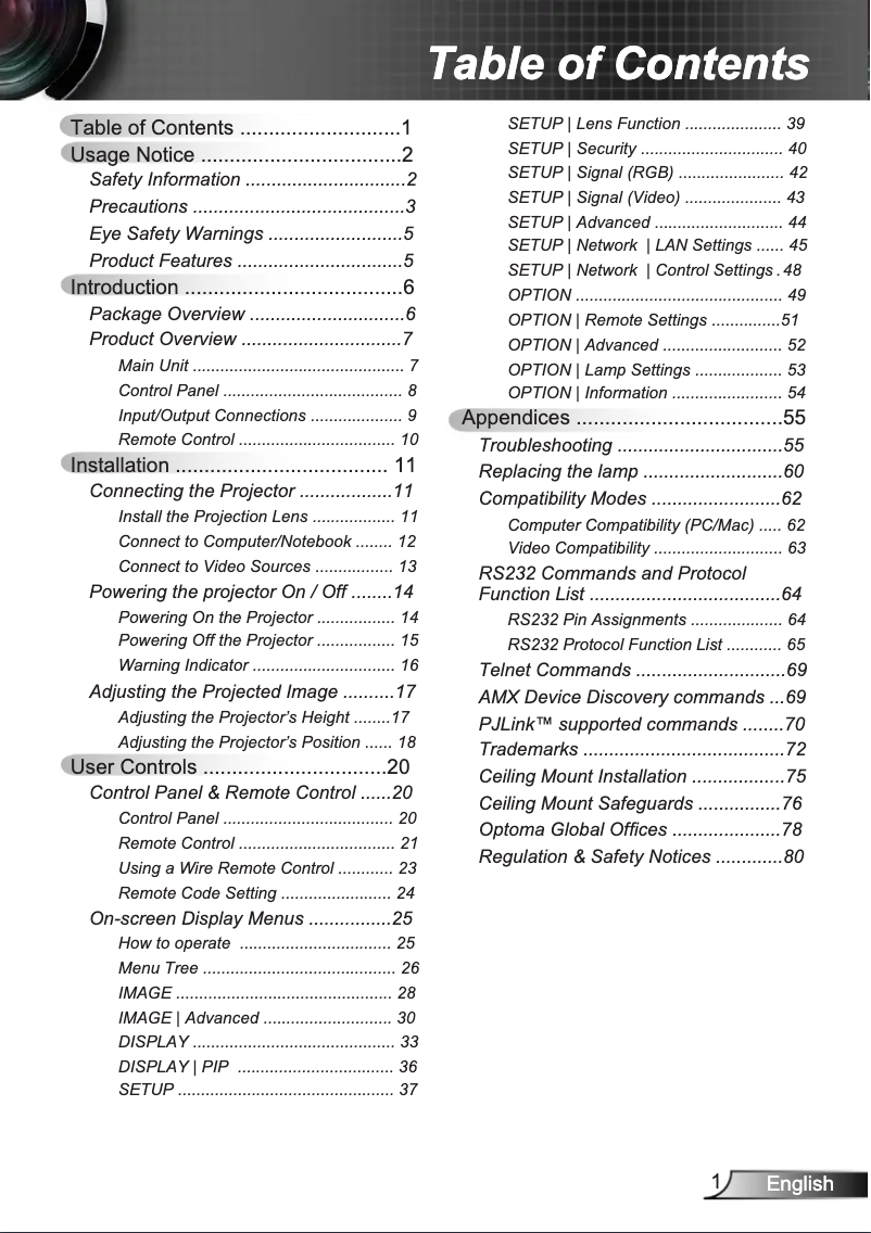 Page 1 de la notice Manuel utilisateur Optoma EH7700B