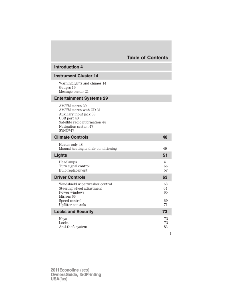 Page n°1 - Manuel utilisateur Ford E-450 (2011)