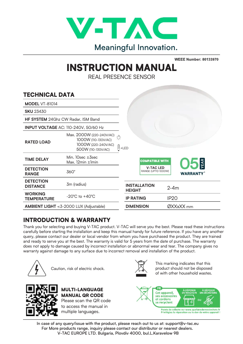 Página 1 del manual Manual de usuario V-TAC VT-81014