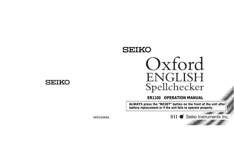 Page 1 de la notice Manuel utilisateur Seiko ER1100