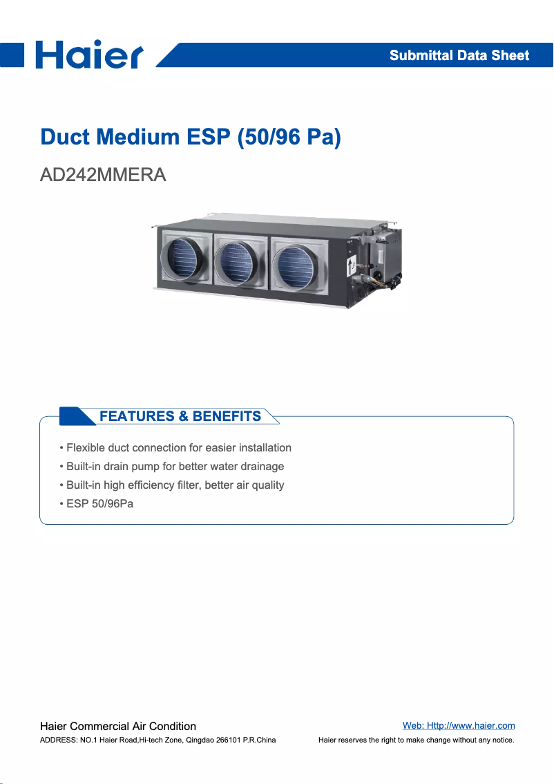 Page 1 de la notice Manuel utilisateur Haier AD242MMERA